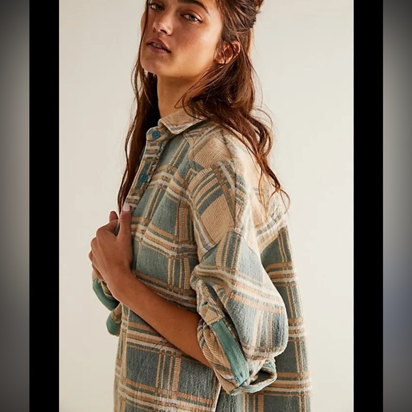 Free People We The Free Arizona Sky Jacquard Plaid Shirt - Picture 5 of 12